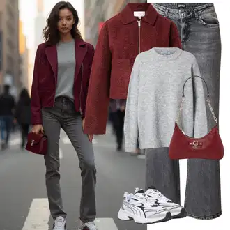 Outfit sa Siva/Srebro/SvjetloSiva Džemper Mohair Pullover/Džemper Od Kašmira/Basic Džemper/Kašmir Džemper/Vuneni Džemper/Pleteni Džemper/Široki Džemper/Carmen Džemper/Zimski Džemper/Jednostavni Džemper Edited "Moderan zimski outfit"