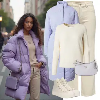 Narozeniny Zima Outfit s Lilové barvy/Fialová/Světle modrá/Modrá Nezařazené florence by mills exclusive for about you "Zimní look"Look: Bar, Den matek, Koncert, Chatky, Galavečer, 30. narozeniny, Zvláštní příležitosti, Narozeniny