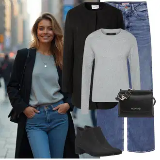 Kombinacije za zabavu S oblinama sa Siva/Svjetlosiva Pletivo Veći Broj/Sweater majica VERO MODA "Zimski look"