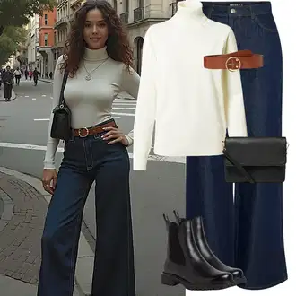 Outfit s Černá Chelsea Boty/Kotníková Bota Kožená bunda Tamaris "Perfektní na zimu"