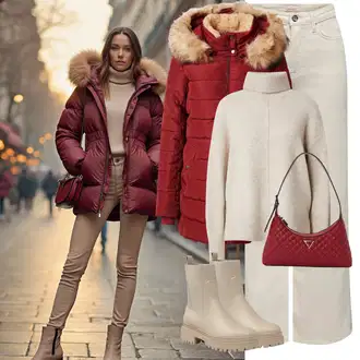 Outfit sa Bež/Smeđa/Kaki Kožna Jakna/Podstavljena Gležnjača/Gumena Gležnjača/Ravna Gležnjača/Chelsea Gležnjača About You "Cool zimski outfit"