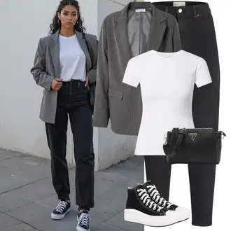 Outfit s Černá/Bílá Zimní tenisky/Tenisky s Bočním Zipem/Plátěná teniska Converse "Stylový zimní outfity"