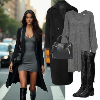 Outfit s Šedá/Světle šedá/Tmavě šedá Nadměrná velikost šatů/Zimní Pletené Šaty/Zimní šaty s dlouhým rukávem/Dlouhé pletené šaty/Svetrové Šaty JdY "Elegantní zimní outfit"