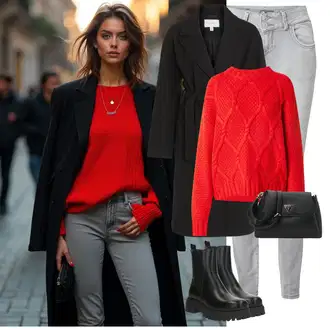 Outfit sa Crna Ravna Gležnjača/Chelsea Gležnjača/Podstavljena Gležnjača About You "Zimski look"