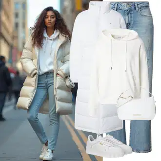 Materijal koji upija znoj Outfit sa Bijela/Krem/Kaki/Siva Nekategorizirano MSCH Copenhagen "Savršen za zimu"