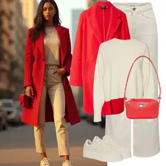 Zvonové kalhoty Outfit s Béžová/Khaki Džíny Džín s Širokou Nohavicí/Džíny Volného Střihu/Džíny Culottes/Džíny s Rozparkem Only "Stylový zimní outfity"
