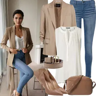 Elegantní outfity Krásný s Hnědá/Béžová/Khaki Bezrukávní Šaty Pull&Bear "Outfit pro jaro"Look: Disko, Moderní, Krásný, Kancelář, Venkovní, Univerzitní, Western