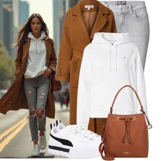 Vlna Outfit s Hnědá/Béžová/Khaki Nezařazené Edited "Outfity na volný čas"