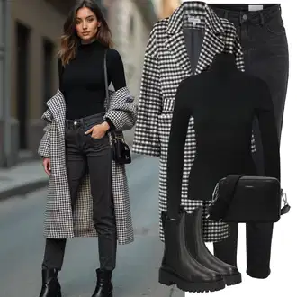Outfit sa Crna/Smeđa Chelsea Gležnjača About You "Savršen za zimu"