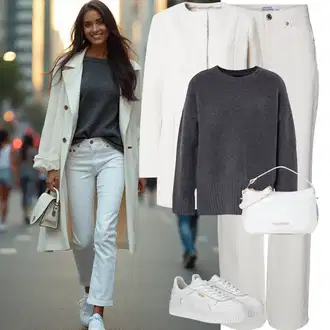 Jesen Outfit sa Bijela/Bež Tenisica s platformom Puma "Zimski look"