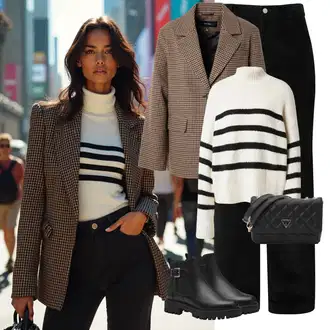 Zvonové kalhoty Outfit s Černá/Hnědá Džíny Džín s Širokou Nohavicí/High Waist Džínové Kalhoty/Džíny Culottes/Baggy Džíny/Termální Džíny/Zimní bunda/Džíny Volného Střihu/Plisované Džíny A Lot Less "Stylový zimní outfity"