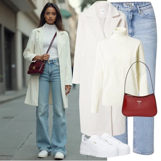 Rolák Outfit s Krémová/Bílá Kašmírový Svetr/Svetr z Jemné Pleteniny/Kašmírový Svetr/Jednoduchý Svetr/Rolák/Svetr s límečkem SAINT TROPEZ "Módní zimní outfit"