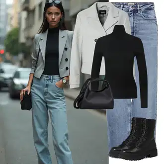 S Pertlanjem Outfit sa Svjetloplava/Plava Traperice Široke Nogavice/Formalna Košulja/Dad Traperice/Traperice s Prorezom/Mom Jean/Vrećaste Traperice/High Waist Traperice/Traperice Opuštenog Kroja/Vintage traperice/Culotte Traperice Only "Cool zimski outfit"