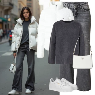 Jesen Outfit sa Bijela/Bež Tenisica s platformom Puma "Savršen za zimu"