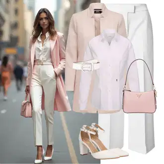 Outfit s Šedá/Bílá/Krémová Business Kalhoty/Obleková Kalhoty/Marlene Kalhoty/Kalhoty se Štěrbinou/Plisovaná kalhoty about you x iconic by tatiana kucharova "Elegantní zimní outfit"