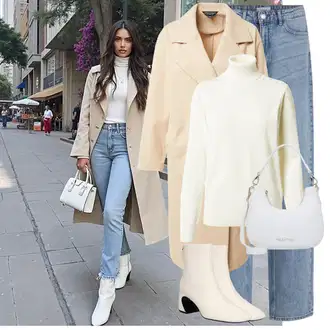 Zvonové kalhoty Outfit s Modrá/Světle modrá Džíny Mom Jean/Baggy Džíny/Formální Košile/Džíny Culottes/Girlfriend Džíny/Dad Džíny/Vintage Džíny/Džíny Volného Střihu Vila "Módní zimní outfit"