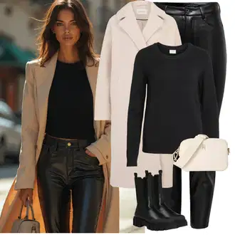 S zakovicama Outfit sa Crna Chelsea Gležnjača/Čizma s Platformom/Gumena Gležnjača/Kožna Jakna About You "Savršen za zimu"Look: S zakovicama, Skating, Trekking, Jahanje