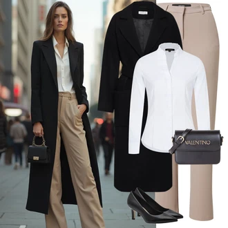 Outfit sa Crna/Tamnoplava Dugi kaput/Dugi Kaput/Vuneni Kaput/Midi Kaput/Kaput od Kašmira/Vuneni Kaput Edited "Elegantan zimski outfit"
