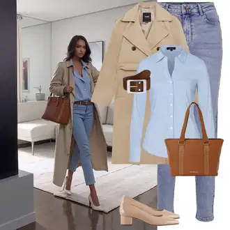 Kombinacije s "mom" trapericama Stil sa Svjetloplava Mom Jean/Vintage traperice/Sužene Traperice/Dad Traperice/Muška Kožna Jakna/Boyfriend Jeans/Skraćene Traperice/High Waist Traperice/Girlfriend Traperice/Slip-on Traperice Pieces, Svjetloplava Bluza i Tunika/Bluza Veći Broj More & More "Moderan zimski outfit"