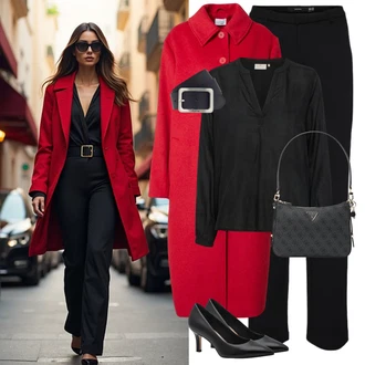 Léto Outfit s Černá/Tmavě šedá Průhledná blůza/Kožená bunda/Kožená bunda pro muže/Dlouhá Halenka/Halenka s Dlouhým Rukávem/Hedvábná Halenka/Halenka se Stojatým Límcem/Oversize Halenka/Slip-on Halenka/Tunikové Tričko/Oversize Muselínová Blůza Kaffe "Elegantní zimní outfit"