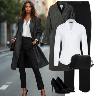 Outfit sa Crna Poslovna Hlača/Hlače s 5 Džepom/Boyfriend Hlače/Bengalke Hlače/Hlača od Odijela/Ravna Hlača/Udobna Hlača/Jersey Hlača/Duga Hlača/Uske Hlača VERO MODA "Elegantan zimski outfit"