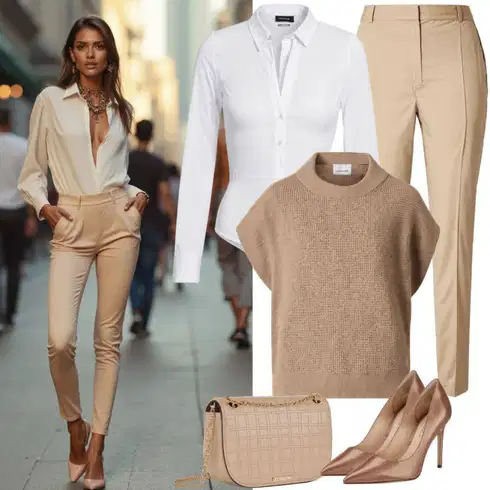 Kombinace Béžová/Černá/Khaki Široká Kalhoty/Business Kalhoty/Obleková Kalhoty/Kalhoty s Vysokým Pasem/Marlene Kalhoty/Mušelínové Kalhoty/Palazzo Kalhoty/Kalhoty se Štěrbinou/Plisovaná Kalhoty/Plisovaná Kalhoty Trendyol