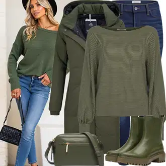 Outfit s Tmavě zelená Chelsea Boty/Gumová Kotníková Bota/Kožená bunda Only "Perfektní pro jaro"