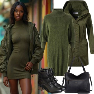 Outfit s Zelená/Tyrkysový/Tmavě zelená Šaty s dlouhým rukávem/Šaty S Rolákem/Pletené Šaty/Svetrové Šaty/Zimní Pletené Šaty/Mikinové Šaty Ragwear "Perfektní pro jaro"