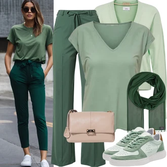 Outfit s Tyrkysový/Zelená/Světle zelená Business Kalhoty/Mrkvová Kalhoty/Kalhoty s nášivkou uprostřed/Obleková Kalhoty/Kalhoty s Vysokým Pasem/Mušelínové kalhoty/Kalhoty se Štěrbinou/Rovná Kalhoty someday "Perfektní pro jaro"