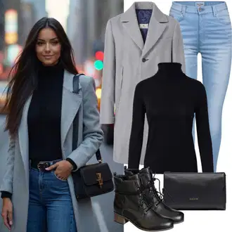Outfit s Šedá/Světle šedá Přechodový Kabát/Lehký Kabát/Blazerový Kabát/Oversize Kabát/Kašmírový Kabát/Dlouhý kabát/Zimní Kabát Vlněný kabát/Midi Kabát/Vlněný Kabát Pull&Bear "Perfektní pro jaro"