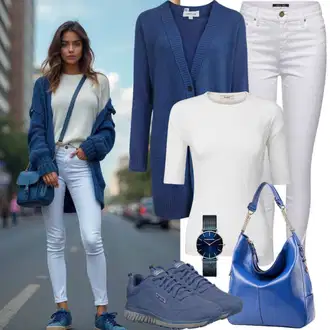 Jízda na koni Outfit s Bílá/Krémová Sportovní mikina/Kožená bunda/Fleecová Mikina basic feel good "Perfektní pro jaro"Look: Volný čas, Jízda na koni