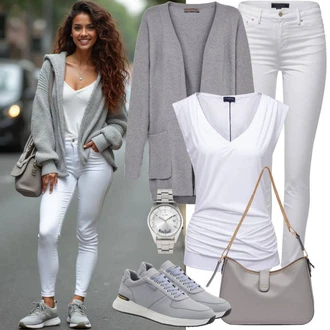 Outfit s Šedá Kardigan Zavinovací svetr Pieces "Perfektní pro jaro"