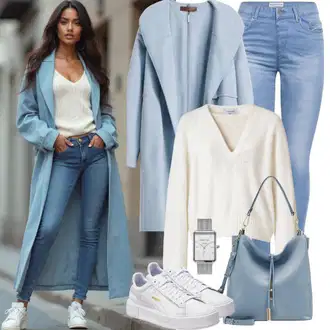 Outfit s Světle modrá/Modrá Vlněný kabát/Teddy Kabát/Pletený Fleecový Kabát/Oversize Kabát/Midi Kabát/Letní Kabát/Vlněný Fleecový Kabát/Lehký Kabát/Kašmírový Kabát ESPRIT "Perfektní pro jaro"