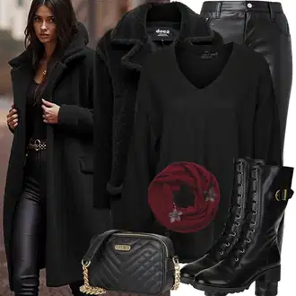 Outfit s Černá Teddy Kabát/Kožich Kabát misspap "Perfektní pro jaro"