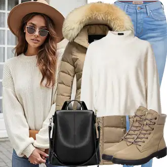 Outfity na zimu s Khaki/Béžová/Bílá/Krémová Bojová Bota/Šněrovací Kozačka na Platformě/Šněrovací Kotníková Bota/Teniska Zimní Tenisky temu "Perfektní pro jaro"