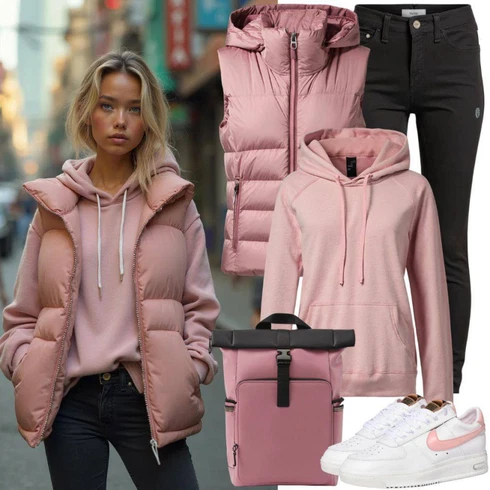 Kombinace Růžová Puffer Vest/Prošitý Prslušenství/Krátká Vest/Peřová Vest/Izolační Vest bershka