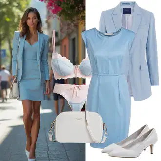 Outfity pro matriční úřad Nevěsta s Bílá/Krémová Lodička Slingback/Lodička S Páskem bershka, Světle modrá/Modrá Džínové Šaty/Šaty s laclem/Šaty s výstřihem levi's ®, Modrá/Světle modrá temu "Perfektní pro volný čas"