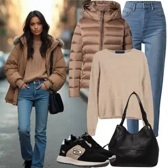 Zvonové kalhoty Outfit s Tmavě modrá/Modrá/Světle modrá Džíny Mom Jean/Termální Džíny/Sweat Džíny/Rovná Džína/Džíny Volného Střihu/Dámské Džíny s Délkou 7/8/Baggy Džíny/Sportovní boty/Dad Džíny/Formální Košile/Zkrácené Džíny/Kožená Pánská Bund jjxx "Pohodlný Jarní Outfit"