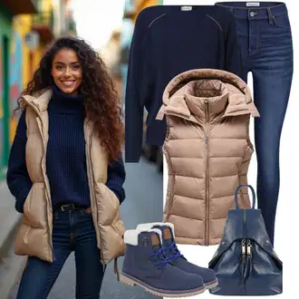 Outfity na zimu s Tmavě modrá/Modrá Kožená bunda/Push up Džín/Termální Džíny/Zimní bunda/Kožené Boty/High Waist Džínové Kalhoty Noisy may "Pohodlný Jarní Outfit"