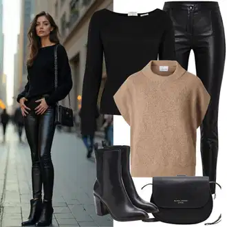 outfit mit Črna/Temno siva Pleteni Pulover/Zimski Pulover/Pulover z Okroglim Izrezom/Pulover Carmen/Preprost Pulover/Kratek Pulover/Osnovni Pulover/Pulover Nicki/Fini Pleteni Pulover/Volnen Pulover Tommy Hilfiger, Rjava/Črna/Zelena Kvačkan Pulover/Pulover z Izrezom/Pulover z vzorcem pletenja/Pleteni Pulover answear lab "Pomladanska obleka"