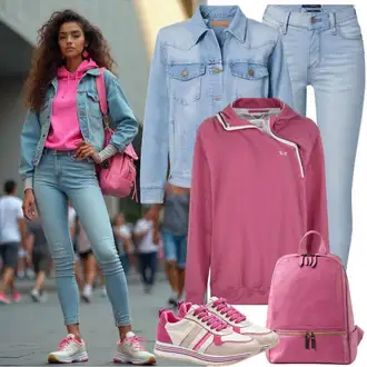 Denim jacket outfits Kratka Velike velikosti mit Roza Vans "Pomladanska obleka"