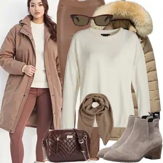 outfit mit Bež/Rjava/Khaki Škorenj Gumijasti Gležnar/Chelsea Škornj/Usnjena Jakna Aldo "Pomladna oblačila"