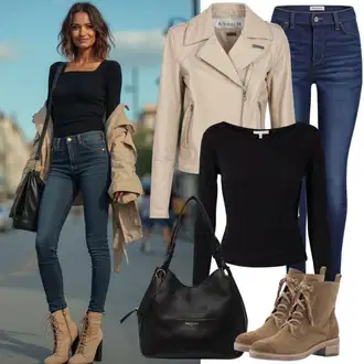 outfit mit Rjava/Bež/Oranžna Bojni Škorenj/Škornj na Vezalke boto "Pomladni videz"