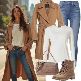 outfit mit Rjava/Bež/Oranžna Bojni Škorenj/Škornj na Vezalke boto "Pomladni Videz"