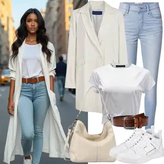 outfit mit Rumena/Bela/Rjava/Zelena Plašč iz Bukleja/Plašč iz Tvida/Pleteni Plašč/Prehodni Plašč/Dolg plašč/Volnen Zimski Plašč/Poletni Plašč/Midi Plašč/Volneni Plašč/Plašč iz Kašmirja answear lab "Popolno za pomlad"