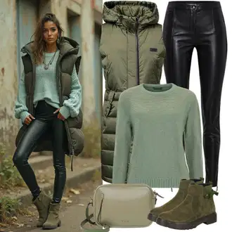 Zimske Outfiti Stari denar mit Črna/Bela Usnjena Hlača/Leginge v Videzu Usnja/Usnjena pajkica/Treggings/Skinny Hlače/Hlače iz Imitacije Usnja Pieces "Popolno za prosti čas"Look: Stil, Emo, Kul, Stari denar, Zunaj, Brez šivov, Techno, Mokrega videza
