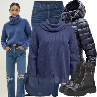 Zimske Outfiti Stari denar mit Temno modra Fini Pleteni Pulover/Osnovni Pulover/Preprost Pulover/Pulover za dojenje/Pulover z ovratnikom/Pulover z Okroglim Izrezom/Women's Pullovers with Stand-up Collar Weekend Max Mara "Popolno za zimo"Look: Italijanska, Mehko, Eleganten, Unisex, Priložnostne, Plemenita, Brez šivov, Športno, Seksi, Prevelik, Egirl, Francoski, Kul, Stari denar