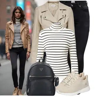 Outfit sa Crna Kožna Jakna/Zimska jakna/Traperice s Prorezom/High Waist Traperice/Push-up Traperice/Bikerske Traperice/Kožne Cipele/Termo Traperice Only "Outfit za slobodno vrijeme"