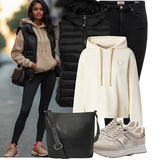 Outfit sa Crna Donji Prsluk/Pufnasti Prsluk/Prošiveni Prsluk/Kratki Prsluk/Prsluk bez Rukava Only "Praktičan look"