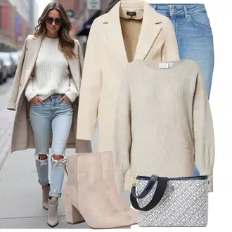 Outfit sa Bež/Kaki Prijelazni Kaput/Lagani Kaput/Kaput od Vunenog Flisa/Kaput od Kašmira/Vuneni kaput/Vintage Kaput/Midi Kaput/loden kaput Only "Praktičan look"